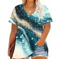 thumbnail image 2 of QUNYINEY Vintage Womens Tshirts Casual Short Sleeve V Neck Tops Going Out Pullover Loose Plus Size Shirts, 2 of 6