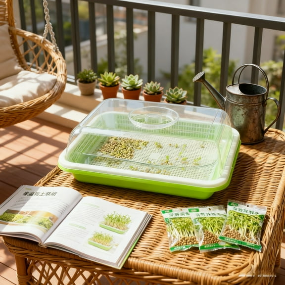3-in-1 Green Seed Sprouting Tray Set — Hydroponic sprouting tray, BPA-free seedling tray with planting paper included. Suitable for indoor/outdoor seed germination, grass seed planting, and legumes