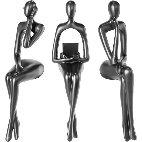 Thinker Statue Gold Decor Abstract Art Sculpture, Golden Resin Collectible Figurines for Home Living Room Office Shelf Decoration,Great Gift Ideas (Sitting Posture-Black)