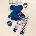 thumbnail image 2 of ZEHJUHAN Baby Girl Independence Day Summer Outfit Ruffled Top & Bow-Print Leggings Set Patriotic Toddler Clothing Blue，18-24M, 2 of 7