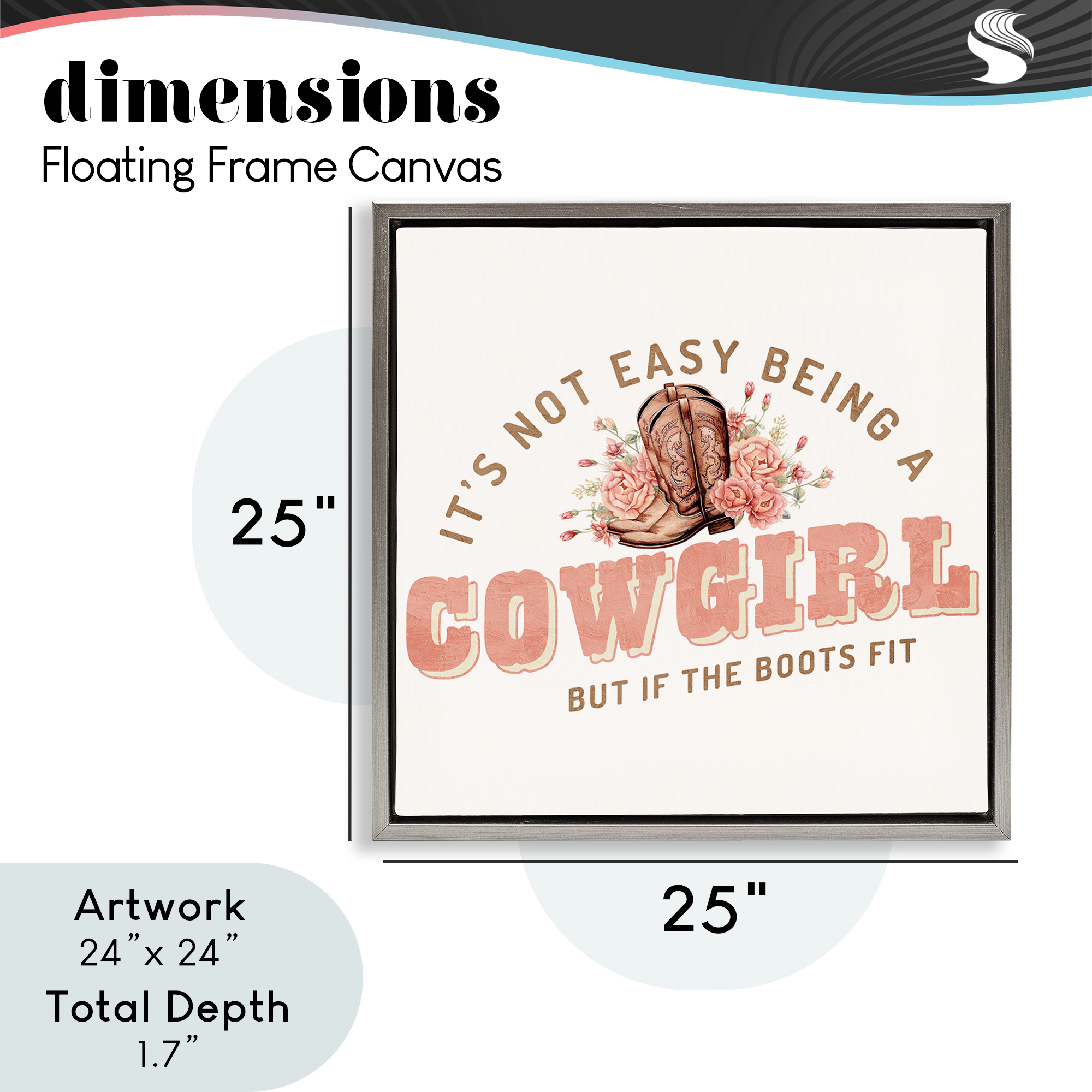 Not Easy Being Cowgirl Gray Framed Floater Canvas Wall Art, design by Kim Allen