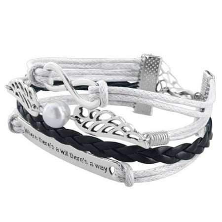 Zodaca Fashion Leather Cute Infinity Charm Bracelet Jewelry Silver lots Silver/Black Wing