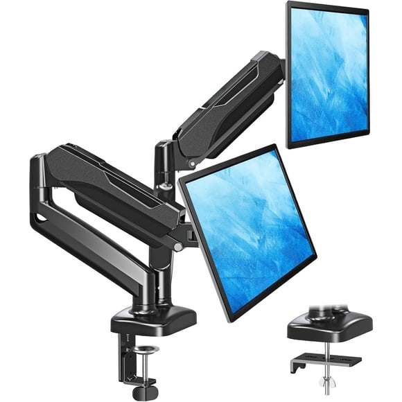 Soporte de Monitor Dual Mountup Negro Ajustable con Resorte de Gas para 2 Pantallas hasta 32 Pulgada