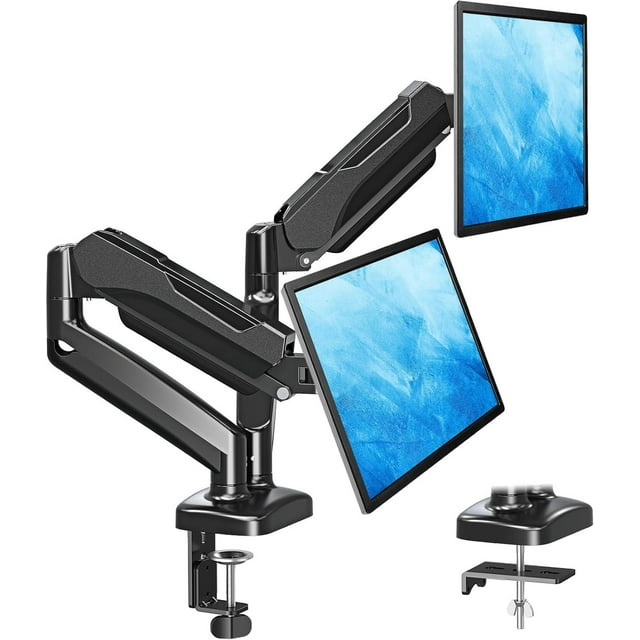 Soporte de Monitor Dual Mountup Negro Ajustable con Resorte de Gas para 2 Pantallas hasta 32 Pulgada