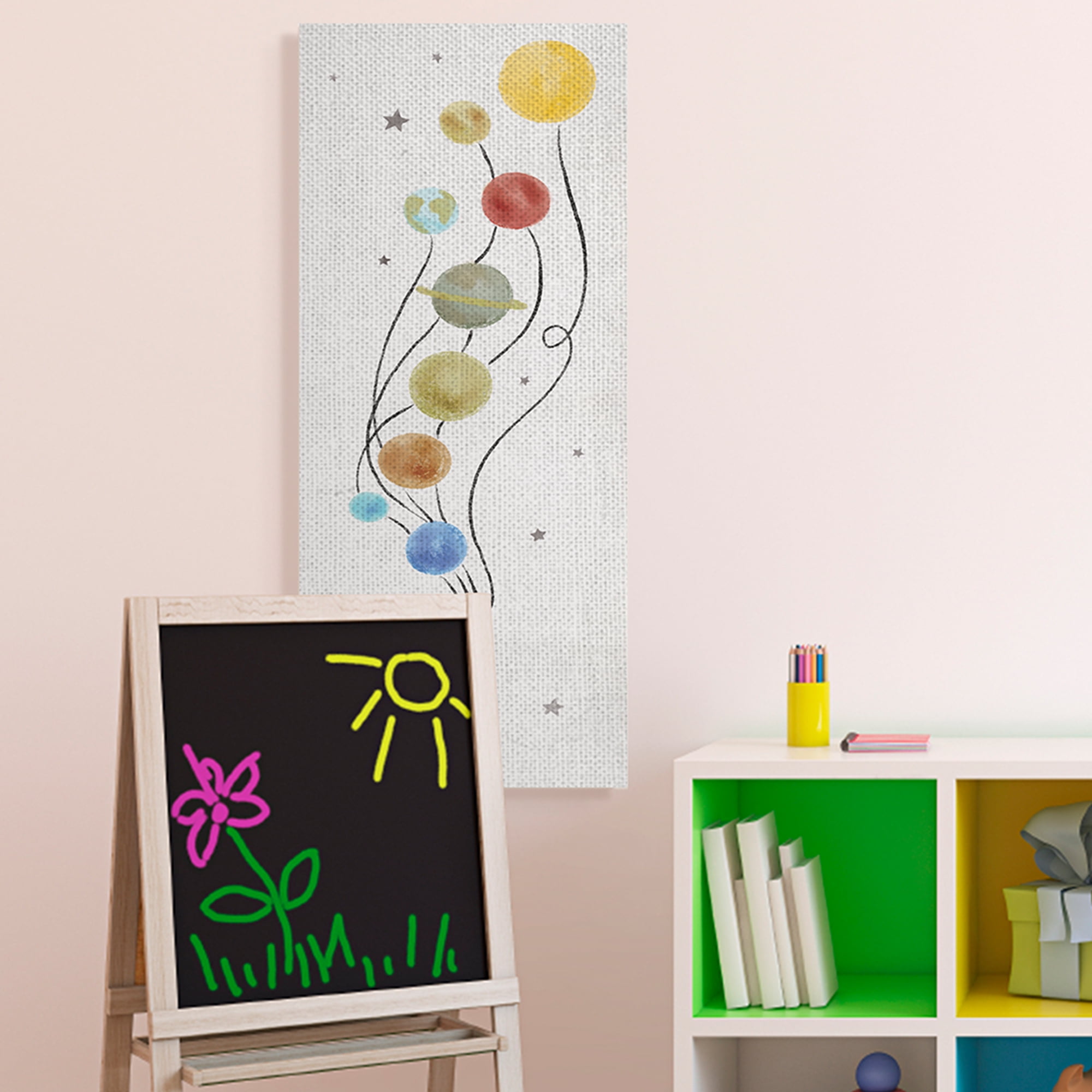 Stupell Industries Whimsical Astronaut Floating Balloon Planets Stars,20 x 48,Designed by Daphne Polselli