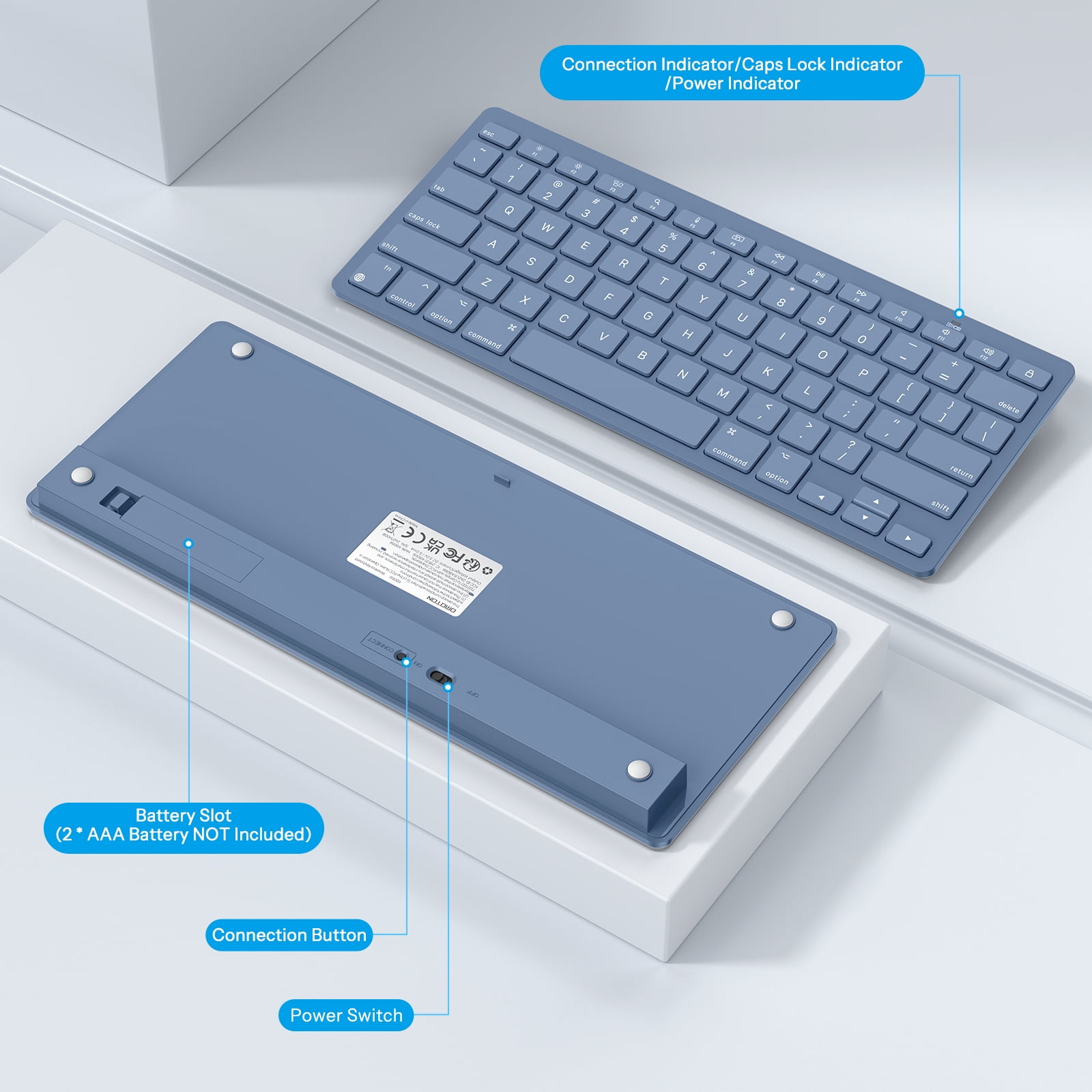 Wireless Bluetooth Keyboard for Mac, Ultra-Slim Portable Ergonomic Design, Compatible with MacBook Pro/Air and iMac, OMOTON, Blue