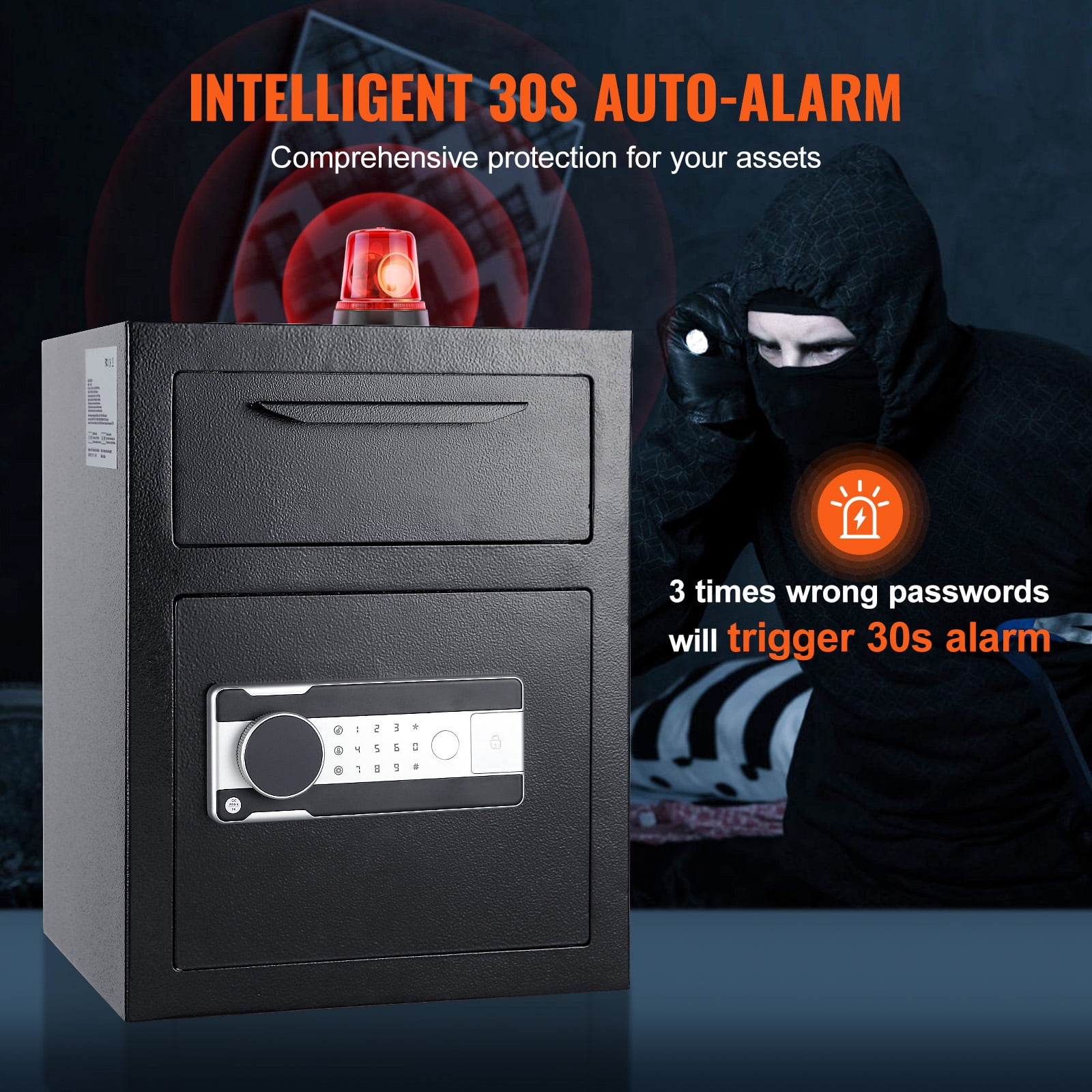 VEVOR 1.7 C Digital Depository Safe Deposit Safe Security Safe Box Made of Carbon Steel with Deposit Slot with Two Emergency Keys Depository Safe Box for Home Hotel Restaurant and Office