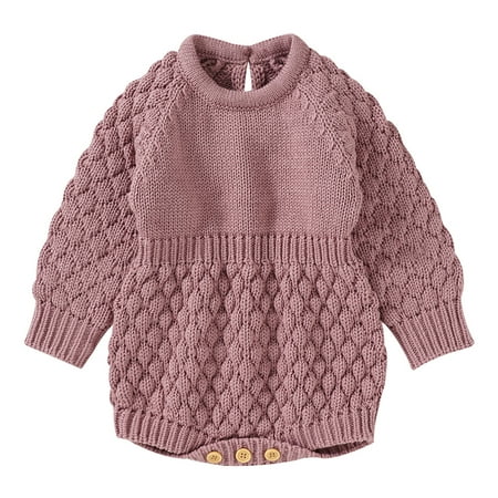 

ZHUASHUM Baby Girls Boys Cotton Long Sleeve Solid Knitted Sweater Romper Bodysuit Outfits Clothes