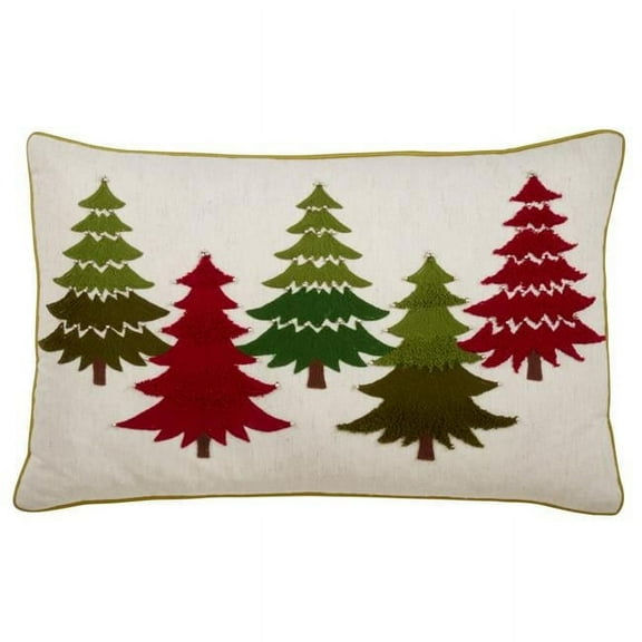 Saro Lifestyle Embroidered Christmas Tree Down Filled Throw Pillow