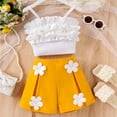 thumbnail image 2 of XZNPDUCQ Girls Toddler Summer Outfit Waffle Striped Short Sleeve T-shirt Elastic Waist Shorts 2 Piece Short Set kids For 6 12 18 24 Months 2T 3T 4T 5T Dailywear Yellow，6-7 Years, 2 of 9