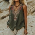 thumbnail image 2 of Womens Summer Tops Linen Embroidered Sleeveless Tops Casual V Neck Blouse Loose Green Plus Size Tank Tops for Women, 2 of 6