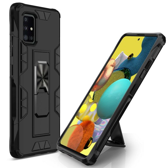 for Samsung Galaxy A51 5G (NOT FIT A51) with Temper Glass Magnetic Kickstand Phone Case Shock Proof Edges Hybrid Hard Back Slim Bumper Cover (Black)