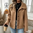 thumbnail image 7 of Sorvello Women's Single Breasted Sherpa Jacket Notch Lapel Fleece Lined Coat Button Front Winter Warm American Style Vintage Outerwear Top for Women Camel M, 7 of 7