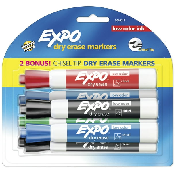 Expo Low Odor Dry Erase Markers, Chisel Tip, Assorted Colors, Includes