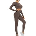 thumbnail image 2 of Idoravan Women Sets Clothing Clearance Ladies Seamless Hollow Yoga Long Sleeve Yoga Suit Sports Fitness Running Yoga Set, 2 of 5