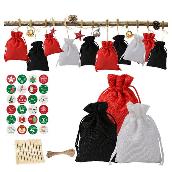 Gcvizuso Christmas Calendar, Advent Calendars, Christmas Pattern Candy Bag 1-24 Advent Calendar Bundle Linen Gift Bag