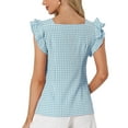 thumbnail image 3 of INSPIRE CHIC Women's Gingham Tops Square Neck Ruffle Cap Sleeves Summer Blouse S Lake Blue, 3 of 6