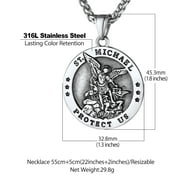 Bandmax Stainless Steel The Archangel Saint Michael Medallion Pendant Necklace for Men Women Round Charm Necklace for Christian Prayer Father Day