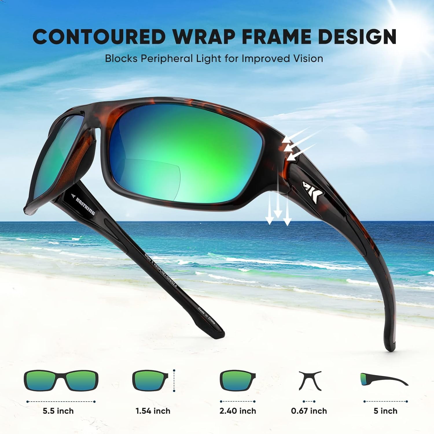 KastKing Ellijay Bifocal Polarized Sunglasses, Bi-Focal x1.5 x2.0 x2.5 Magnifications, Wrap Sport Reader Sunglasses