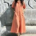 thumbnail image 1 of Staron Robes d'Été pour Femmes Coton Lin Décontractées Amples Robe d'Été à Manches Courtes Col en V Boutonnée Plage Vacances Robes avec Poches, 1 of 6