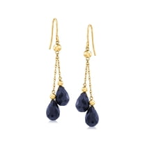 Ross-Simons 15.00 ct. t.w. Sapphire Double-Drop Earrings in 14kt Yellow Gold, Women's, Adult