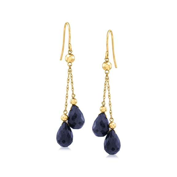 Ross-Simons 15.00 ct. t.w. Sapphire Double-Drop Earrings in 14kt Yellow Gold, Women's, Adult