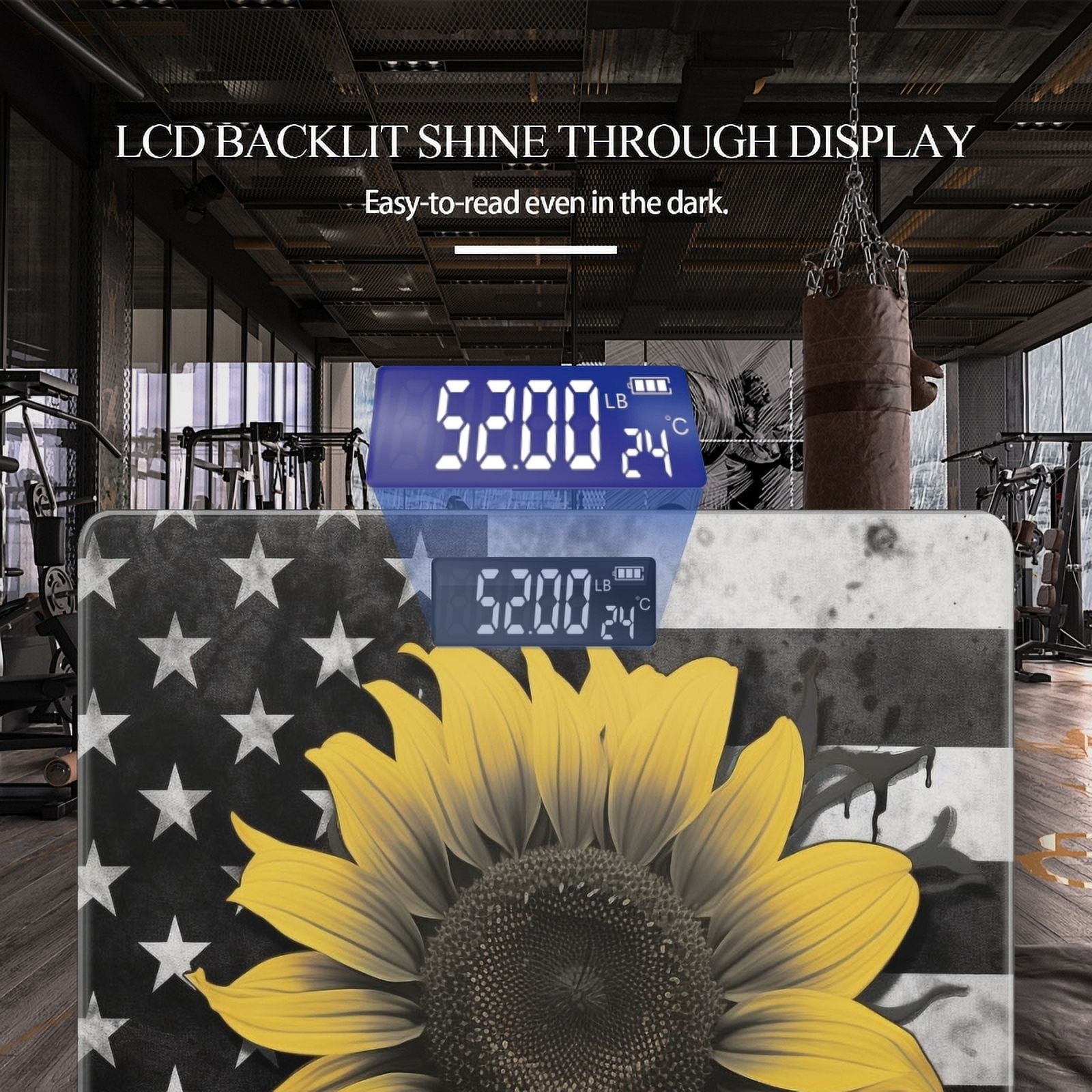 Bathroom Scale, Highly Accurate Digital Body Scale,Precisely Measures Weight up to 400 lbs-Black And White American Flag With An Illustration Of Sunflower