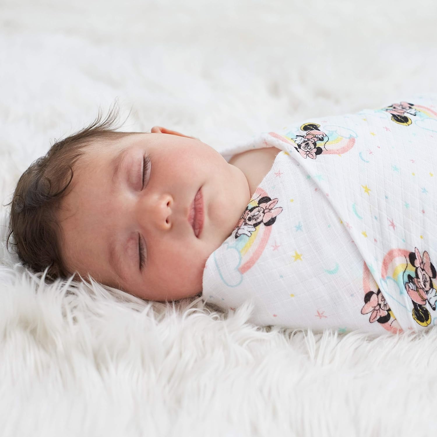 aden + anais Essentials Disney Baby 100% Muslin Cotton Swaddle Blanket, Female, 4 Pack, Minnie Rainbows