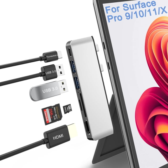 Estación de Acoplamiento USB para Surface Pro 9 10 11 X con HDMI 4K USB-C Thunerbolt 4 100W de Carga