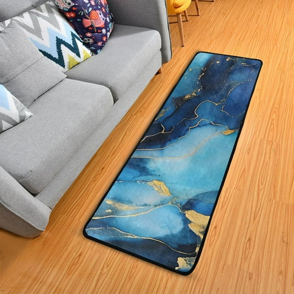 OREZI Hallway Runner Rug 2' X 6' Sapphire Blue White Marble Area Rug Non-Slip Entryway Carpet Soft Washable Door Mat Kitchen Bedroom Living Room