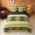 thumbnail image 3 of Manfei Damask Floral Twin Bedding, Baroque Flower Bedding Comforter Set, Green and Yellow, Black Reversible 7-Piece, 3 of 6