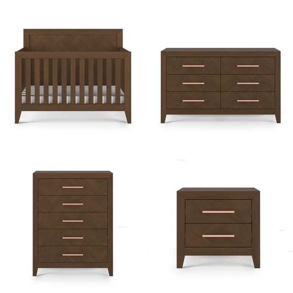 Child Craft Kieran Crib, Dresser, Chest & Nightstand Nursery Set, 4-in-1 Convertible Crib, 4-Piece, Chestnut