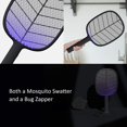thumbnail image 3 of Portable Handheld Bug Zapper Racket For Indoor Outdoor Use, Usb Rechargeable Electric Fly Swatter For Fly, Bug, Pest, Insects, Mosquito Killer, Large Fly Zapper For Home, Yard, Camping - Black, 3 of 7
