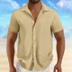 thumbnail image 1 of Playera Elvqul para Hombre Manga Corta sin Estampado Caqui Playa Abotonada con Solapa Algodón, 1 of 6