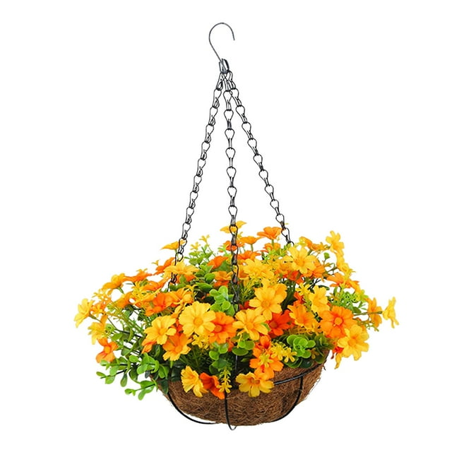 Flores artificiales colgantes en cesta, macetero colgante, centros de mesa de flores colgantes naranja