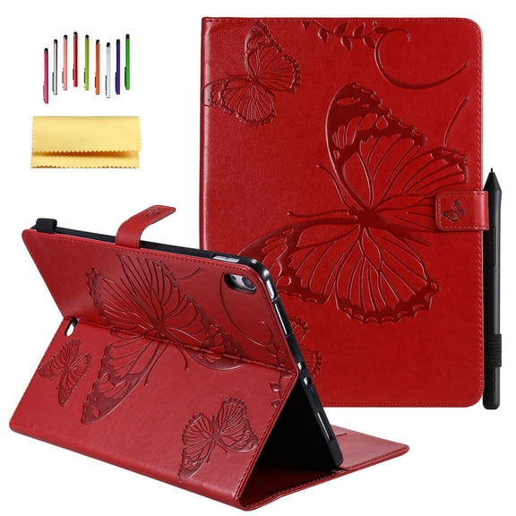 iPad Pro 11-inch 2018 Release Case, Allytech Embossed with Butterfly Series Folio Stand Wallet Case with Cards/Cash Holder [Apple Pencil Charging not Supported] for Apple Pad Pro 11" (2018), Red