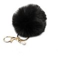 thumbnail image 1 of Colorful Faux Rabbit Fur Ball Pompom Keychain Phone Handbag Charm Pendant for Women Black, 1 of 4