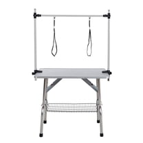 Jopath 46"Foldable Pet Grooming Table with Tool Storage Rack Pet Bathing/Drying Table with Non-Slip Surface,Rope and Adjustable Stand,Home Salon Grade for Dog Cat Gray