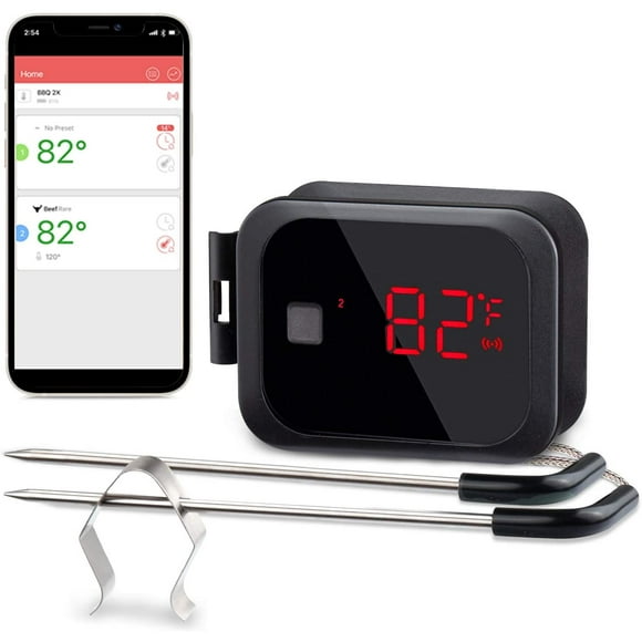 Inkbird Digital BBQ Grill Bluetooth Oven Smoker Thermometer IBT-2X , Wireless Cooking Meat Thermometer with Timer and Alarm for Kitchen Rosting Grilling Oven Barbecue,Dual Probes,150 feet