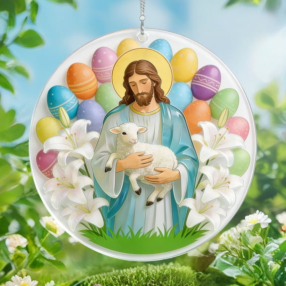 Mecorevxz 3.15In Easter Double Sided Acrylic Ornament, Religious and Resurrection Scene Hanging Decoration for Home, Easter Tree Gift(B)