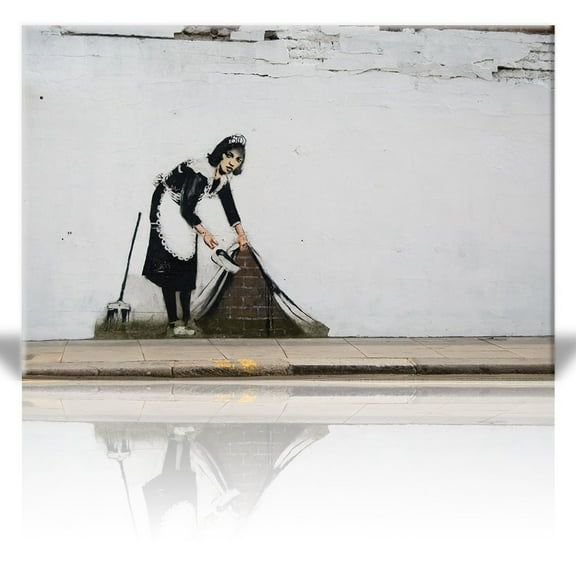 Wall26 Canvas Print Wall Art - Maid in London - Street Art - Guerilla - Banksy Street Artwork on Canvas Stretched Gallery Wrap. Ready to Hang - 16 x 24 inches