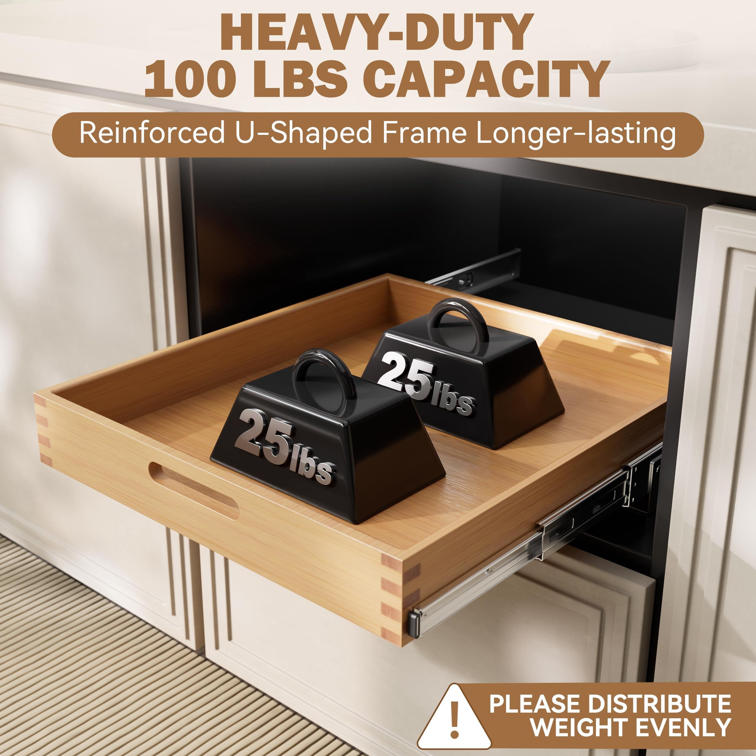 STORKING Heavy-Duty Pull-Out Cabinet Organizer, 21"W x 21"D Slide-Out Wood Drawer, 100 lb Capacity for Kitchen/Pantry Base Cabinets