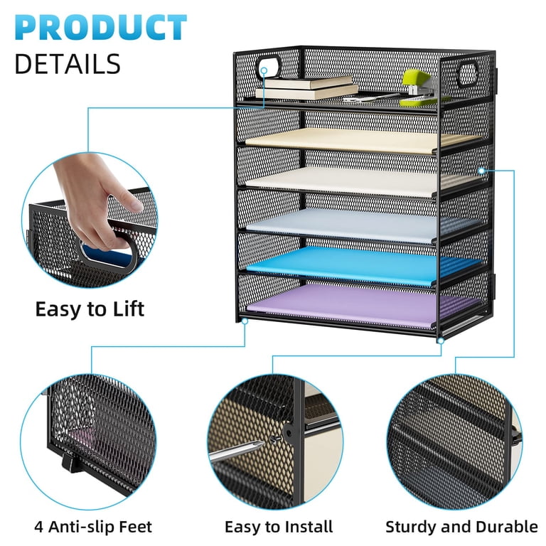 Marbrasse 6-Tier Mesh File Organizer with Handle, Black photo 4