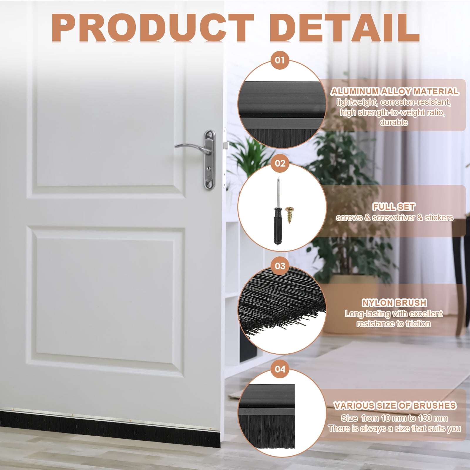 Uxcell Door Brush Sweeps H-shape Aluminum Alloy Holder Door Sweep for Bottom of Door Seal Garage Black 1.97" x 39.37"