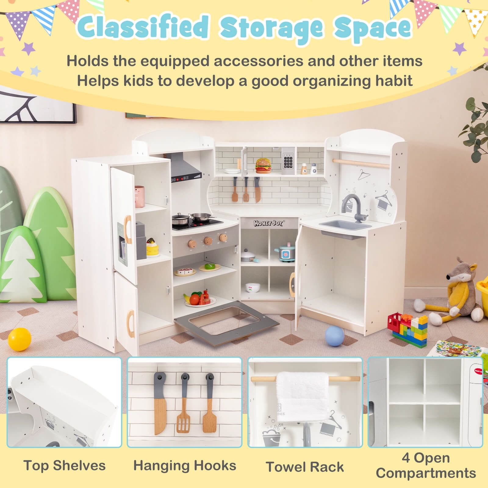Honeyjoy Kids Wooden Interactive Large Corner Play Kitchen Honeyjoy Kids Wooden Interactive Large Corner Play Kitchen
