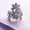 thumbnail image 6 of Triple Daisy Flower Ring with Pink Austrian Crystals, - Fashion Statement Ring Size 11 Jewelry Ring Silver Metal, 6 of 6