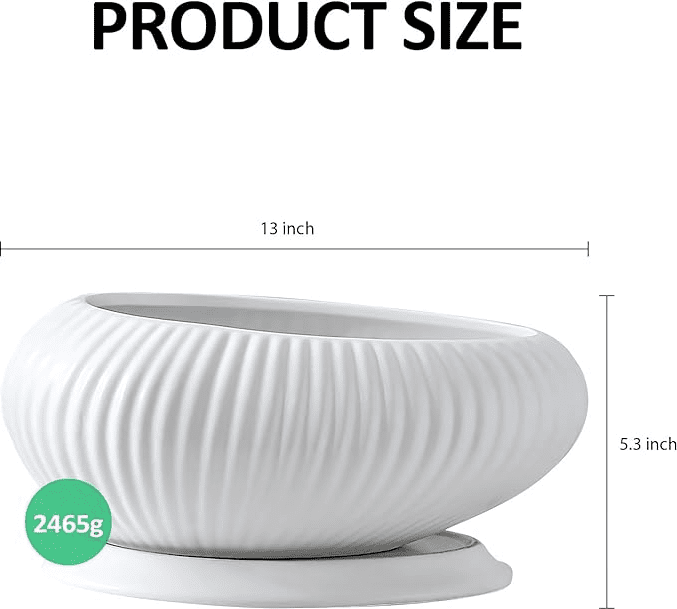 33 x 21 x 13.5 cm Oval White Ceramic Ribbed Planter