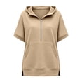 thumbnail image 5 of NinXxx Women's Loose Short Sleeve Zipper Pocket Hoodie Top Khaki L, 5 of 6