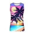 thumbnail image 3 of Penkiiy Beach Tank Top for Men Sunset Coconut Print Summer T Shirt Casual Crewneck Vest Sleeveless Stylish Tank Tops Blouse XL Purple, 3 of 4