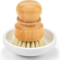 Natural Bamboo Dish Scrub Brush for Kitchen Sink, Wooden Washing Dish Brush Scrubber with Sisal Bristles